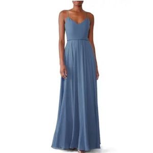 16 JENNY YOO SLATE BLUE INESSE GOWN FORMAL COLLECTION DRESS HALTER